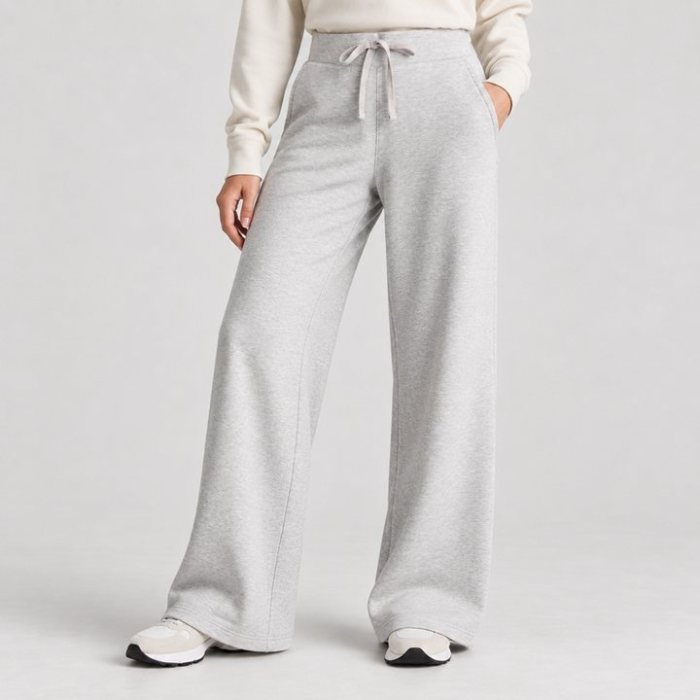 Light Grey Wide Leg Drawstring Sweatpants Supplier | Women's Lounge Pants Manufacturer