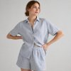 Linen Mariner Stripe Short Sleeve Pajama Set Supplier | Women's Linen Sleepwear