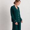 Deep Green Bamboo Jersey Pajama Set Supplier | Notch Collar Long Sleeve Sleepwear