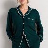 Deep Green Bamboo Jersey Pajama Set Supplier | Notch Collar Long Sleeve Sleepwear