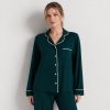Deep Green Bamboo Jersey Pajama Set Supplier | Notch Collar Long Sleeve Sleepwear