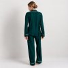 Deep Green Bamboo Jersey Pajama Set Supplier | Notch Collar Long Sleeve Sleepwear