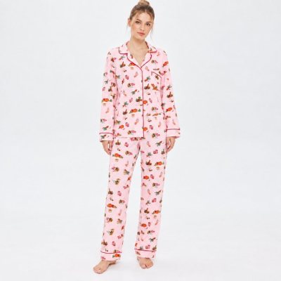 Harvest Print Pajama Set Supplier | Pink Printed Long Sleeve Sleepwear
