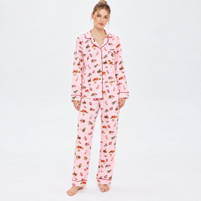 Harvest Print Pajama Set Supplier | Pink Printed Long Sleeve Sleepwear