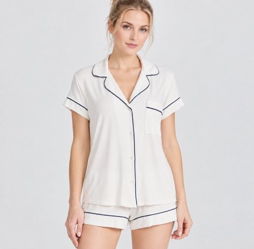 Contrast Piping Short Sleeve Pajama Set Supplier | Women's Jersey Sleepwear