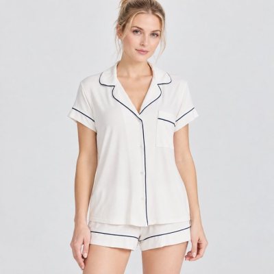 Contrast Piping Short Sleeve Pajama Set Supplier | Women's Jersey Sleepwear