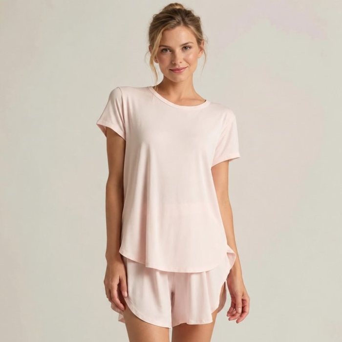 Pink Modal Crew Neck Tee and Shorts Set Supplier | Women's Lounge Homewear