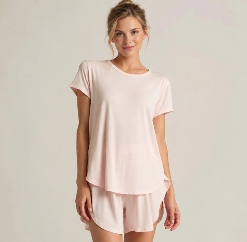 Pink Modal Crew Neck Tee and Shorts Set Supplier | Women's Lounge Homewear