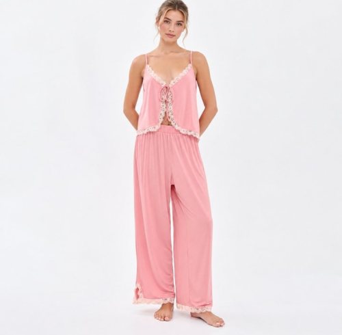 Lace Trim Cami and Wide Leg Pants Set Supplier | Women's Lounge Homewear