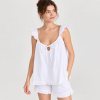 White Swiss Dot Ruffle Cami Set Supplier | Women's Cotton Sleepwear