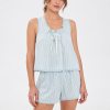 Blue Stripe Crinkle Cami and Shorts Set Supplier | Women's Cotton Sleepwear