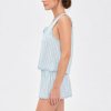 Blue Stripe Crinkle Cami and Shorts Set Supplier | Women's Cotton Sleepwear