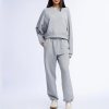 Heather Grey Melange Crewneck Sweatshirt and Wide Leg Pants Set Supplier | Women's Lounge Set