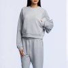 Heather Grey Melange Crewneck Sweatshirt and Wide Leg Pants Set Supplier | Women's Lounge Set