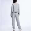 Heather Grey Melange Crewneck Sweatshirt and Wide Leg Pants Set Supplier | Women's Lounge Set