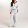 Pearl Grey Cropped Zip-Up Hoodie and Wide Leg Pants Set Supplier | Women's Lounge Set