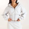 Pearl Grey Cropped Zip-Up Hoodie and Wide Leg Pants Set Supplier | Women's Lounge Set