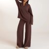 Chocolate Half Placket Knit Jumper and Wide Leg Trousers Set Supplier | Knit Loungewear