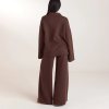 Chocolate Half Placket Knit Jumper and Wide Leg Trousers Set Supplier | Knit Loungewear