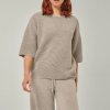 Greige Textured Knit Top and Wide Leg Pants Set Supplier | Women's Knit Loungewear