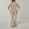 Greige Textured Knit Top and Wide Leg Pants Set Supplier | Women's Knit Loungewear