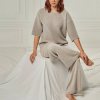 Greige Textured Knit Top and Wide Leg Pants Set Supplier | Women's Knit Loungewear