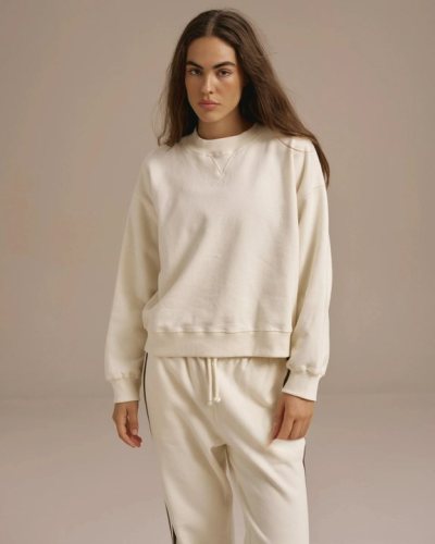 Cream Oversized Crewneck Sweatshirt and Striped Sweatpants Set | Women's Lounge Set
