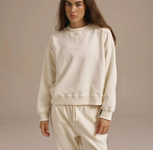 Cream Oversized Crewneck Sweatshirt and Striped Sweatpants Set | Women's Lounge Set
