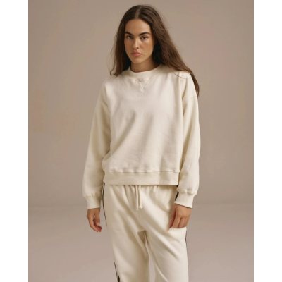 Cream Oversized Crewneck Sweatshirt and Striped Sweatpants Set | Women's Lounge Set