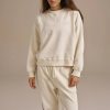 Cream Oversized Crewneck Sweatshirt and Striped Sweatpants Set | Women's Lounge Set