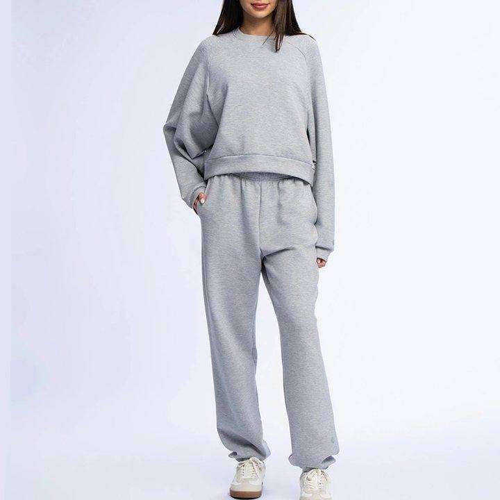 Heather grey melange crewneck sweatshirt developed for women's lounge sets