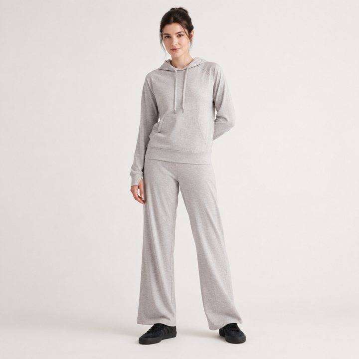 Light grey pullover hoodie and wide leg sweatpants set
