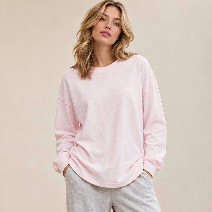 Pink oversized long sleeve sweatshirt with dropped shoulders