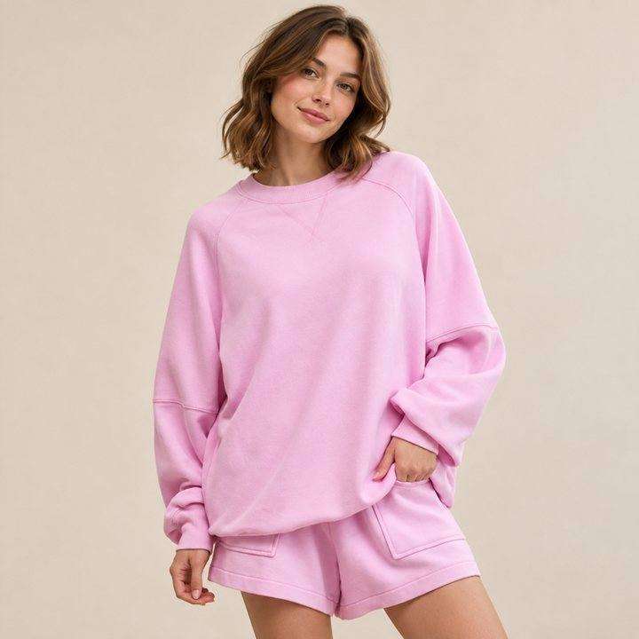 Oversized crewneck sweatshirt and shorts set in women's fit