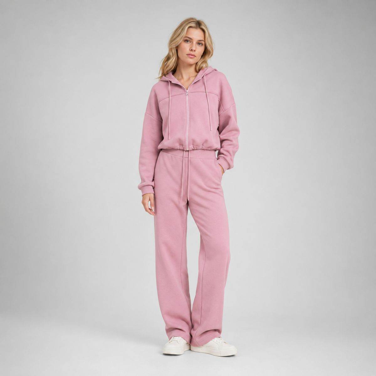 Cotton cropped zip hoodie set ready for private label sweatshirt production