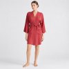 Brick Red Short Satin Robe with Self-Tie Belt Supplier | Women's Dressing Gown