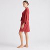 Brick Red Short Satin Robe with Self-Tie Belt Supplier | Women's Dressing Gown