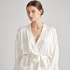 Brick Red Short Satin Robe with Self-Tie Belt Supplier | Women's Dressing Gown