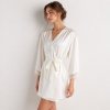 Short Blush Satin Robe with Lace Cuffs Supplier | Bridal Getting-Ready Gown