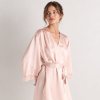 Short Blush Satin Robe with Lace Cuffs Supplier | Bridal Getting-Ready Gown