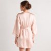 Short Blush Satin Robe with Lace Cuffs Supplier | Bridal Getting-Ready Gown