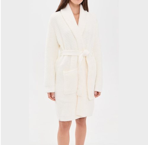 Cream Waffle Knit Robe with Shawl Collar Supplier | Private Label Spa Robe