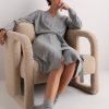 Heather Grey Cashmere Knit Robe Supplier | Women's Shawl Collar Dressing Gown