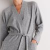 Heather Grey Cashmere Knit Robe Supplier | Women's Shawl Collar Dressing Gown