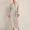 Oatmeal Linen Robe with Shawl Collar Supplier | Washed Linen Dressing Gown