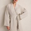 Oatmeal Linen Robe with Shawl Collar Supplier | Washed Linen Dressing Gown