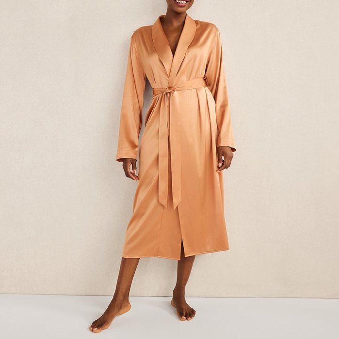 Copper Washable Silk Robe Supplier | Women's Collared Silk Dressing Gown