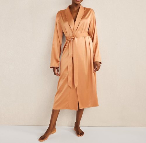 Copper Washable Silk Robe Supplier | Women's Collared Silk Dressing Gown