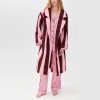 Burgundy Stripe Cotton Velour Robe Supplier | Women's Wide Stripe Gown