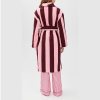Burgundy Stripe Cotton Velour Robe Supplier | Women's Wide Stripe Gown